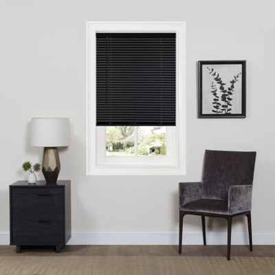 Cordless Room Darkening Mini Blind - 39 Inch Width, 64 Inch Length, 1" Slat Size - Black - Cordless GII Deluxe Sundown Horizontal Windows Blinds for Interior by Achim Home Decor