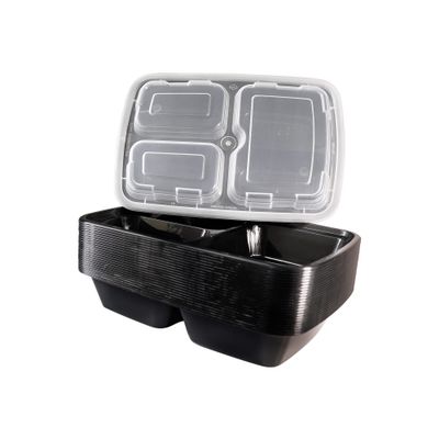 33oz 3 Compartment Rectangular Meal Prep Containers with Lids Black, Reusable Bento Box, Food Storage Containers | BPA Free | Stackable | Lunch Boxes, Microwave/Dishwasher/Freezer Safe (150)