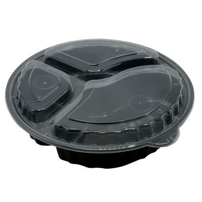 33oz 3 Compartment Round Meal Prep Containers with Lids Black, Reusable Bento Box, Food Storage Containers | BPA Free | Stackable | Lunch Boxes, Microwave/Dishwasher/Freezer Safe (150)