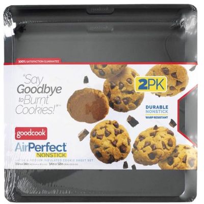 GoodCook AirPerfect 2-Pack Nonstick Cookie Sheets, Insulated Carbon Steel, Medium 14" x 12" and Large 16" x 14"