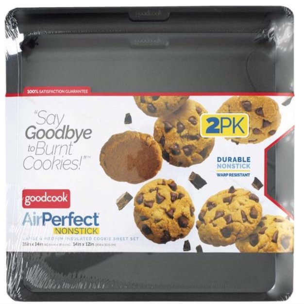 GoodCook AirPerfect 2-Pack Nonstick Cookie Sheets, Insulated Carbon Steel, Medium 14" x 12" and Large 16" x 14"