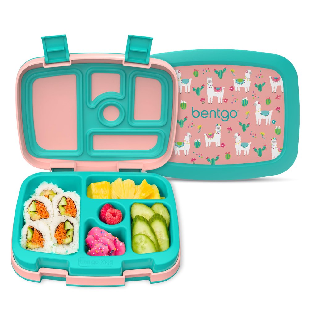 Bentgo Kids Prints Leak-Proof, 5-Compartment Bento-Style Kids Lunch Box - Ideal Portion Sizes for Ages 3-7, Durable, Drop-Proof, Dishwasher Safe, & PFAS & BPA-Free Materials (Llamas)