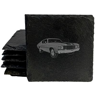 Classic Muscle on Your Table: Laser-Etched 1971 Chevelle Coasters - Square Slate - Set of 8