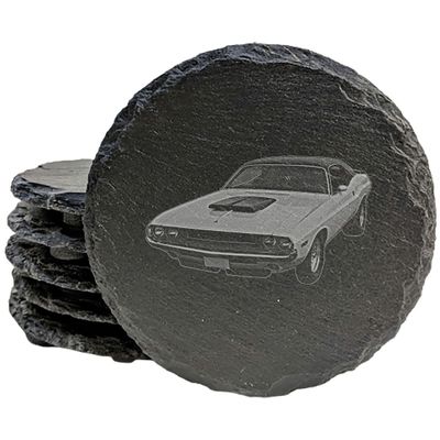 1970 Dodge Challenger Coasters: 4 Iconic Images in Every Set - Round Slate - Set of 4