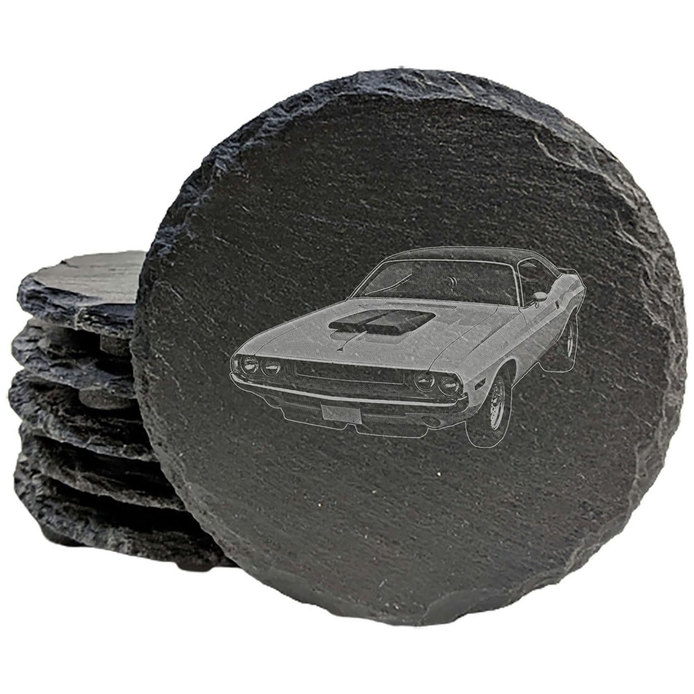 1970 Dodge Challenger Coasters: 4 Iconic Images in Every Set - Round Slate - Set of 4