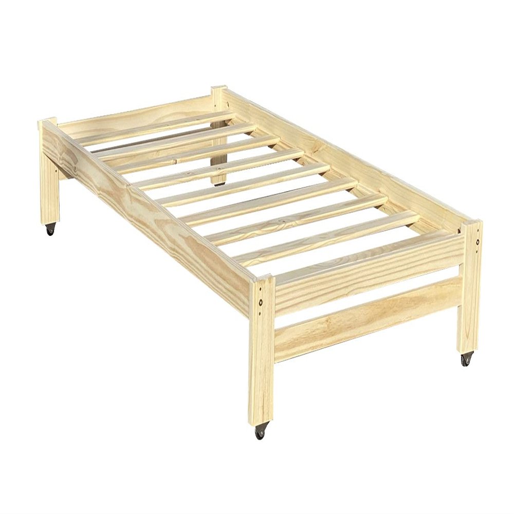 Pennsylvania Wooden Wheeled Platform Bed Solid Pine Wood Twin Size Bed with Casters Unfinished with Wooden Slats Mattress Support/No Box Spring Needed
