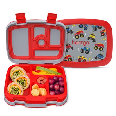 Bentgo Kids Prints Leak-Proof, 5-Compartment Bento-Style Kids Lunch Box - Ideal Portion Sizes for Ages 3-7, Durable, Drop-Proof, Dishwasher Safe, & PFAS & BPA-Free Materials (Trucks)