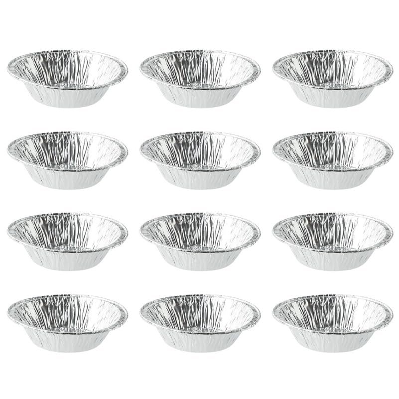 Hemoton 2.95 Inch Round Disposable Aluminum Tart Baking Pans Mini Pastry Mold for Individual Egg Tart Quiche and Dessert Baking