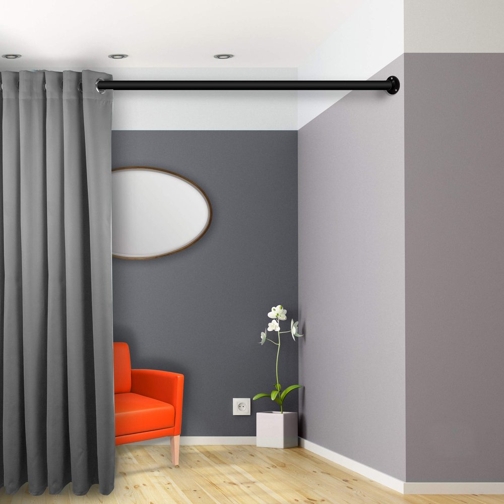 1.5" Adjustable 48-84 inch Room Divider Rod and Socket Set - Black