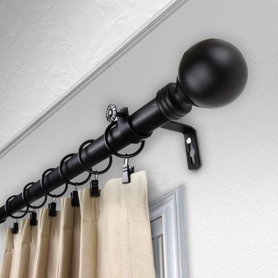 Evelyne 1" Single Curtain Rod 48-84 inch - Black