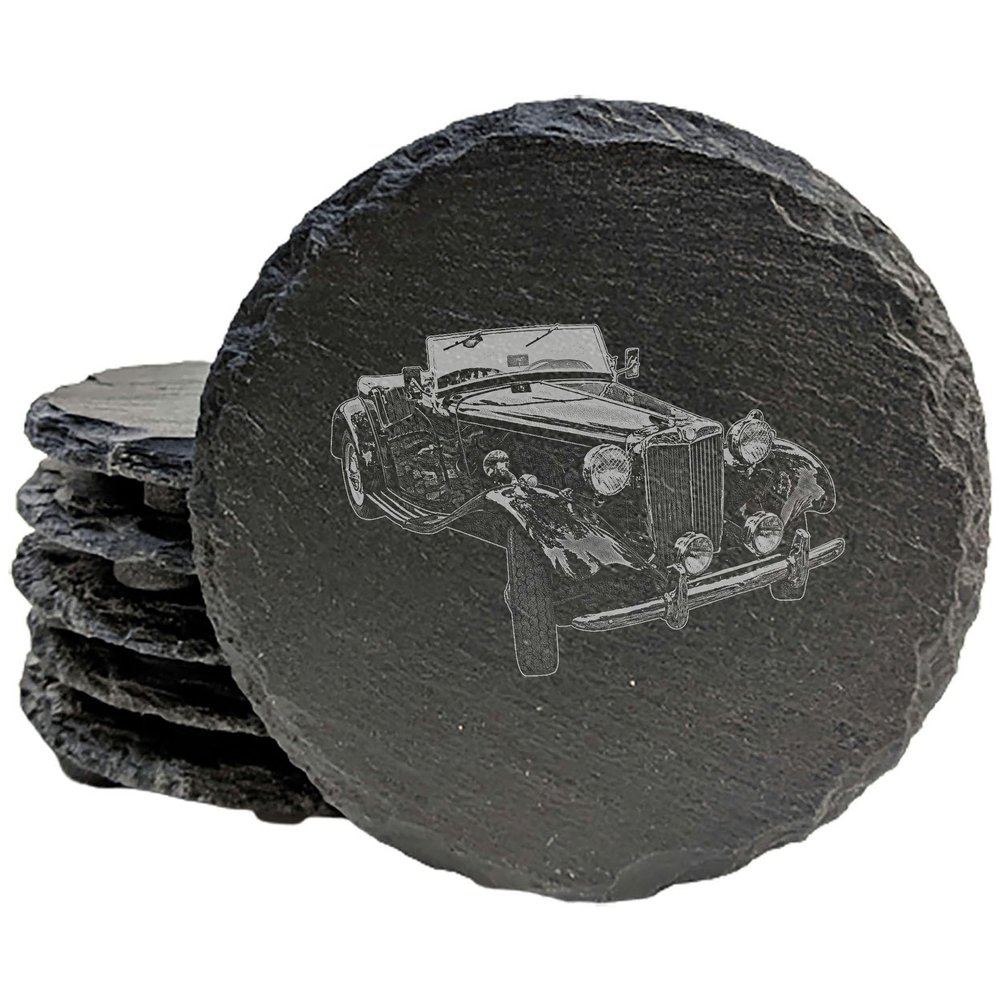 A Toast to Tradition: Classic MG Coasters for Your Garage or Den - Round Slate - Set of 8