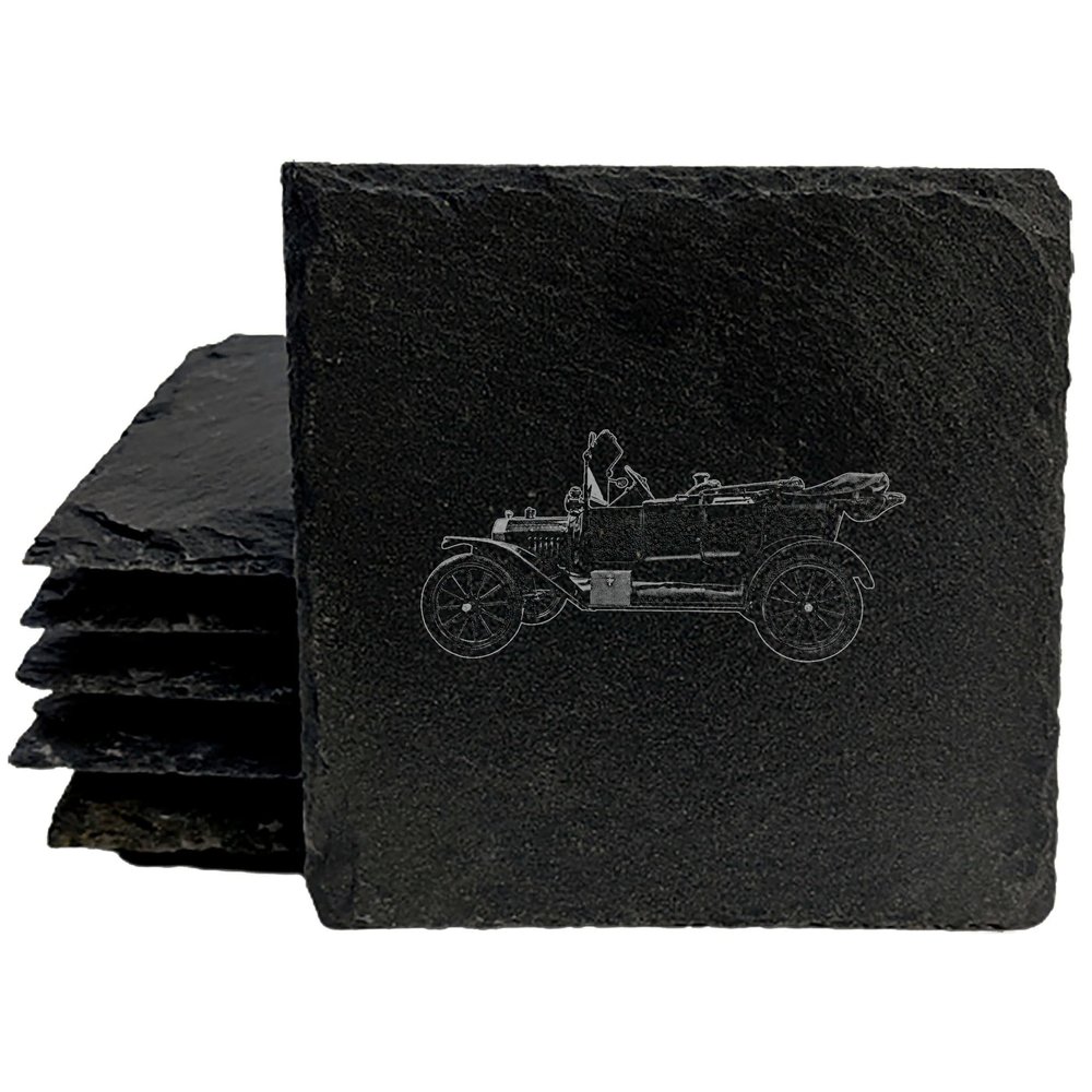 A Blast from The Past: 1916 Ford Model T Coasters for Car Enthusiasts - Square Slate - Set of 4