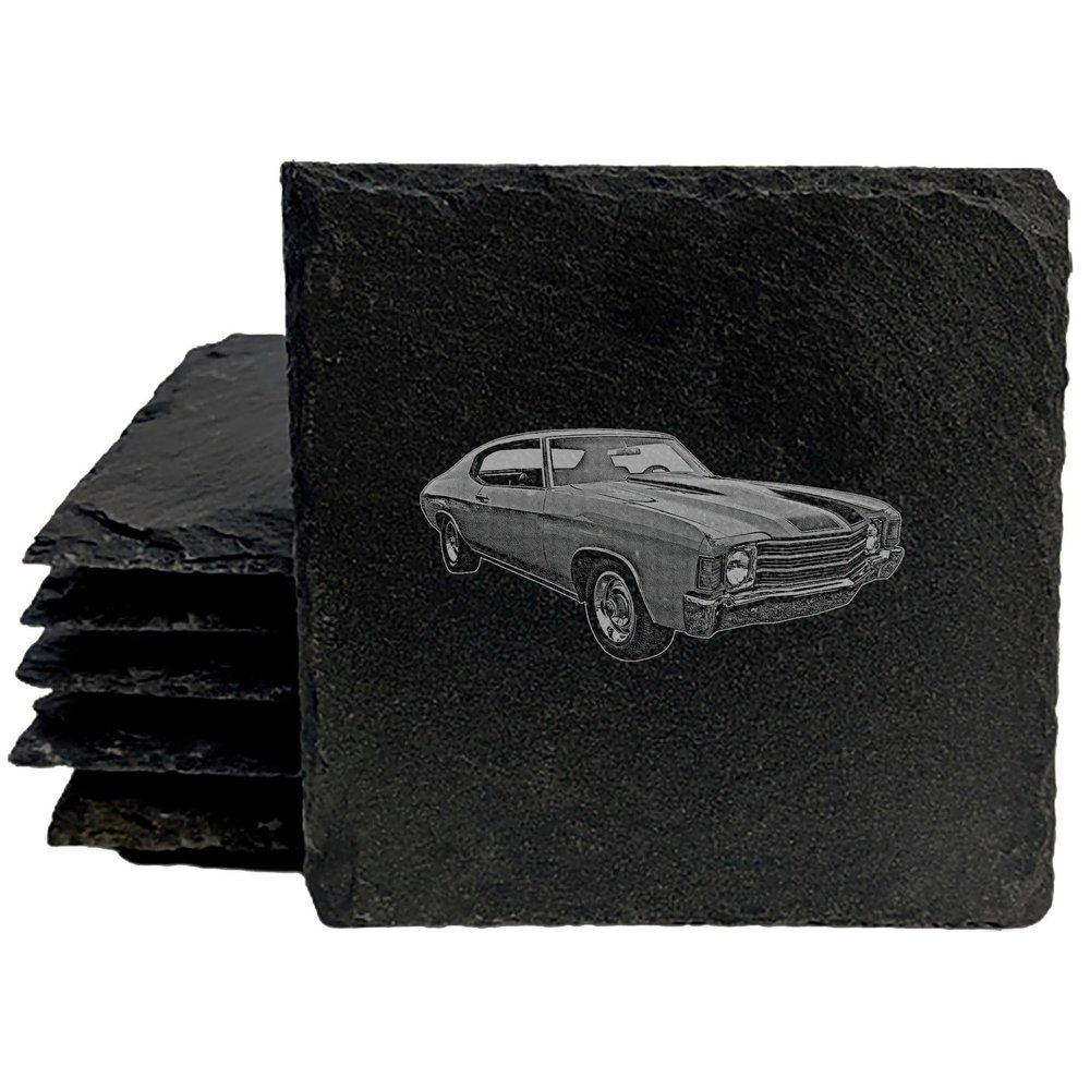 1972 Chevy Chevelle Malibu SS Coasters: Own a Piece of Muscle Car History - Square Slate - Set of 6