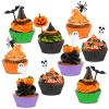 150 Pieces Halloween Picks Set - 50 Plastic Cupcake Topper Pumpkin Ghost Toothpicks With 100 Paper Cupcake Liners Muffin Wrappers Baking Cups for Kids Birthday Party Supplies view 1