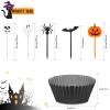 150 Pieces Halloween Picks Set - 50 Plastic Cupcake Topper Pumpkin Ghost Toothpicks With 100 Paper Cupcake Liners Muffin Wrappers Baking Cups for Kids Birthday Party Supplies view 2