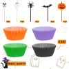 150 Pieces Halloween Picks Set - 50 Plastic Cupcake Topper Pumpkin Ghost Toothpicks With 100 Paper Cupcake Liners Muffin Wrappers Baking Cups for Kids Birthday Party Supplies view 3
