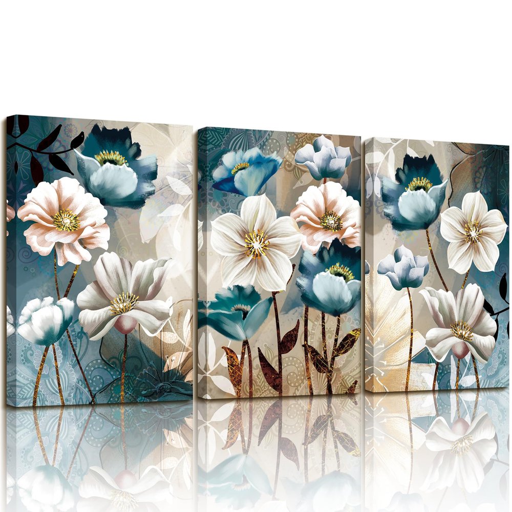 SERIMINO Lotus Flower Canvas Wall Decor Living Room, Blue Floral Picture Wall Art for Dining Room Bedroom, Art Prints Paintings for Home Decorations 16"X24"