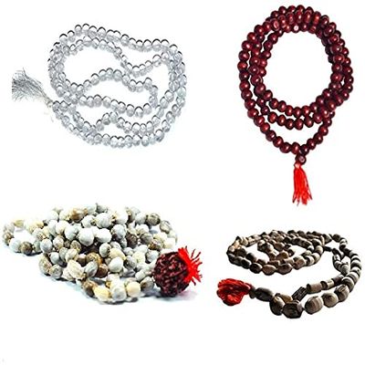 PLANET07 4 Mala Combo of Sphatik mala ,Vaijayanti Mala ,Tulsi mala & Lal Chandan Scented mala Free Japa Bag