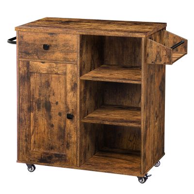 HOOBRO Kitchen Island, Storage Cabinet with Drawer, Kitchen Cart with Spice and Towel Rack, Saving Space, Easy Assembly, for Living Room, Rustic Brown BF12ZD01