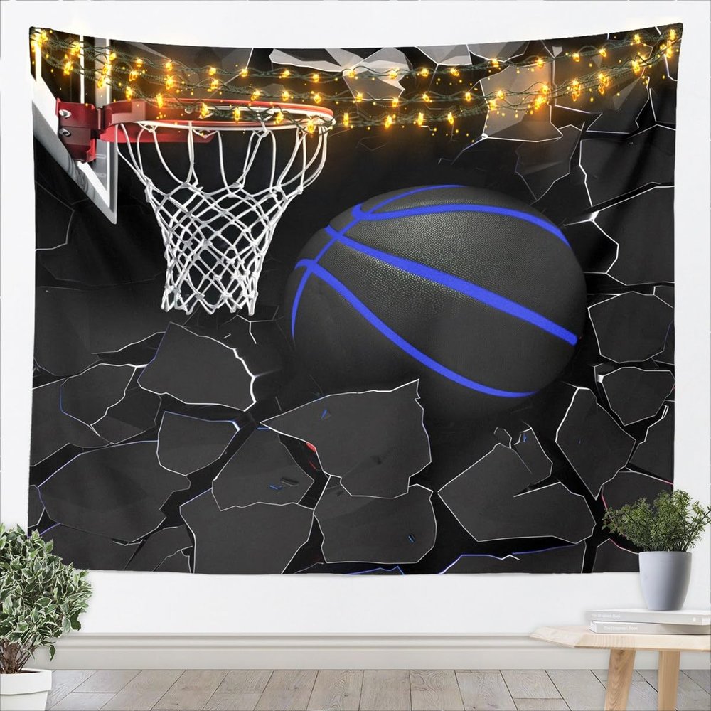 Basketball Tapestry Basketball Hoop Tapestries Art Home Decoration Bedroom Decor Living Room Door 3D Sport Gaming Tapestry Wall Hanging Cool Black Basketball Wall Hangings Art70.9*92.5