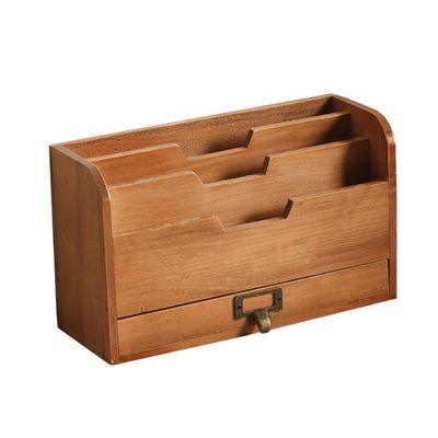 Cabilock 1pc Wooden Desktop Organizer Shelf Rack for Books Files and Notepads Vintage Chocolate Color for Home Office and Study Use
