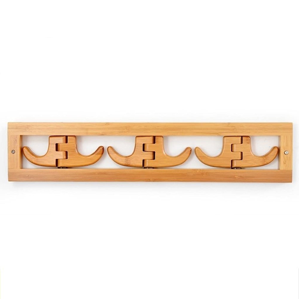 QPZK Bamboo Wooden Foldable Coat Rack Hook Rail Wall Mounted,hat Organizer, Coat Hanger Wall,Rustic Entryway Coat Rack with Hanging Hooks for Hallway Living Room 6hooks