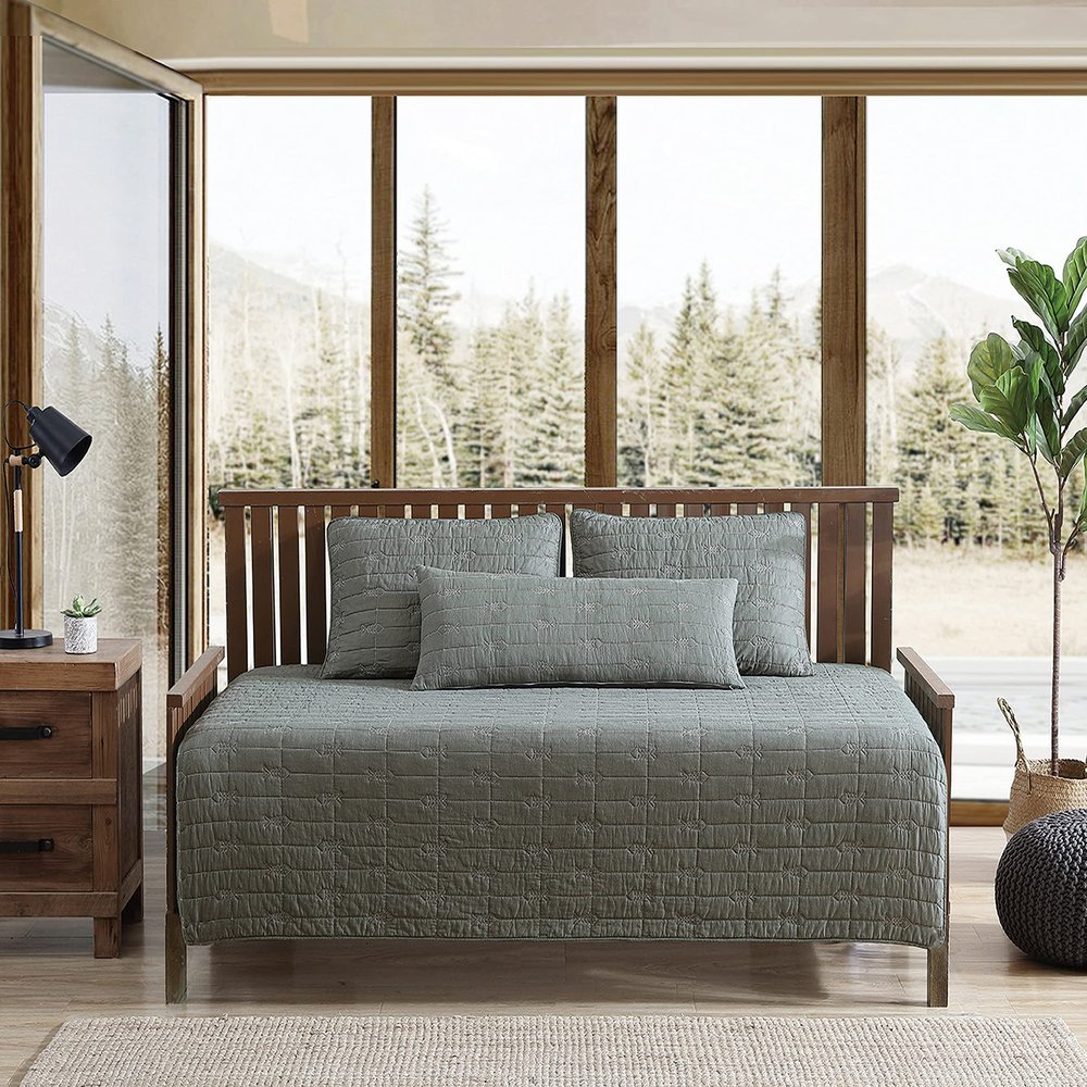 Eddie Bauer - Daybed Set, Reversible Cotton Bedding with Matching Shams & Decorative Pillow Cover, Luxurious Bedding Set (Troutdale Green, Daybed)