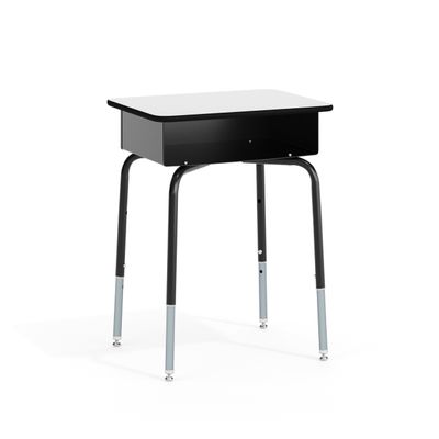 Flash Furniture Billie Open Front Student Desk for Classrooms or Remote Learning, Height Adjustable School Desk with Metal Book Box, Gray/Black