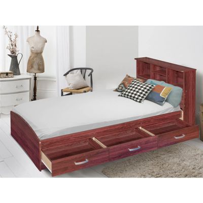 Better Home Products California Captains Bed with Bookcase Headboard and 3 Jumbo Drawers (Mahogany) - Twin Size