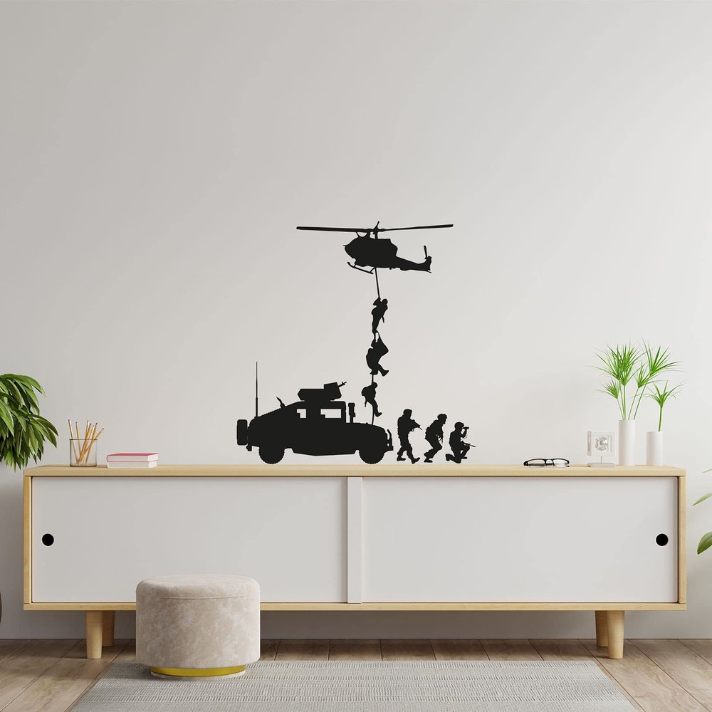 Military Swat Team Army Men Shadow Soldier Truck Vehicle Wall Sticker Art Decal for Girls Boys Room Rooms Playroom Bedroom Gym House Home Decor Stickers Walls Art Vinyl Decoration Size (30x40 inch)