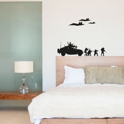 Silhouette Military Shadow Swat Team Army Men Soldier Wall Sticker Art Decal for Girls Boys Room Rooms Playroom Bedroom Gym House Home Decor Stickers Walls Art Vinyl [Style 4] Size (10x10 inch)