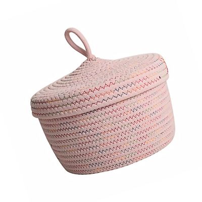 Cabilock 1pc Remote Controller Storage Box Wicker Basket Lid Cotton Rope Woven Decorative Storage