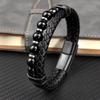 memorial jewelry Mens Bead Leather Cremation Bracelet, Natural Bead, Steel and Leather Urn Bracelet for Men Stainless Steel Ash Bracelet view 3