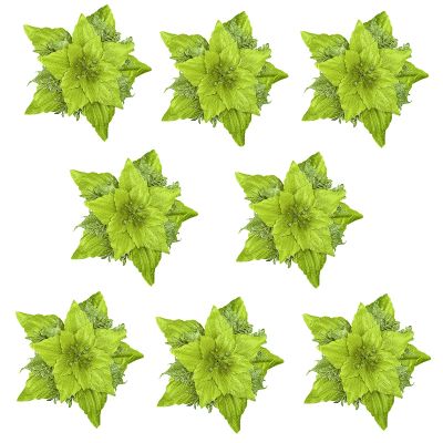 Babody Glitter Christmas Poinsettia Flowers, 8Pcs Artificial Flowers Christmas Flowers Faux Poinsettia DIY Flower Centerpiece Arrangement for Christmas Tree Wreaths Holiday Decor (Green)