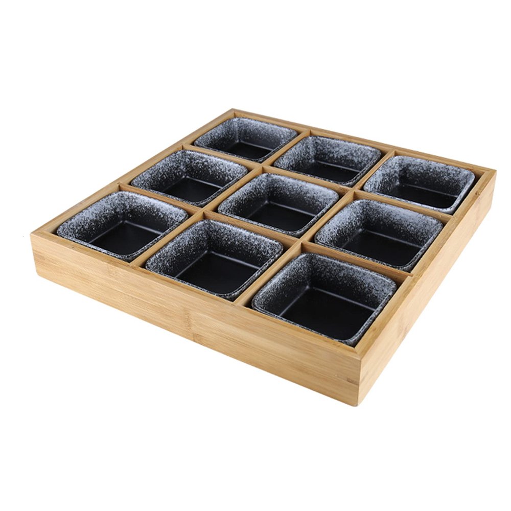 AIZYR Ceramic Snack Serving Platter with Wooden Tray, Sushi Display Plate Appetizer Serving Plate for Home Restaurant Party,E