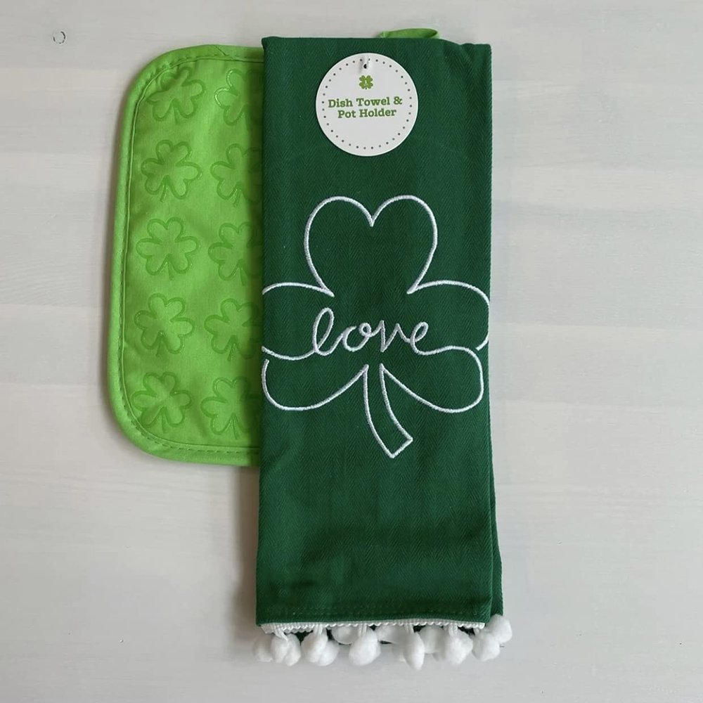 Shamrock Dish Towel & Pot Holder Set - St. Patricks Day/Spring Decor