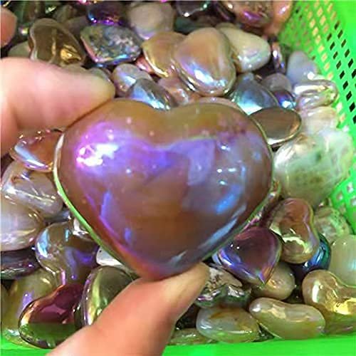1pc Natural Quartz Crystal Stone Angeles Aura Agate Heart Shaped for Folk Crafts 50mm