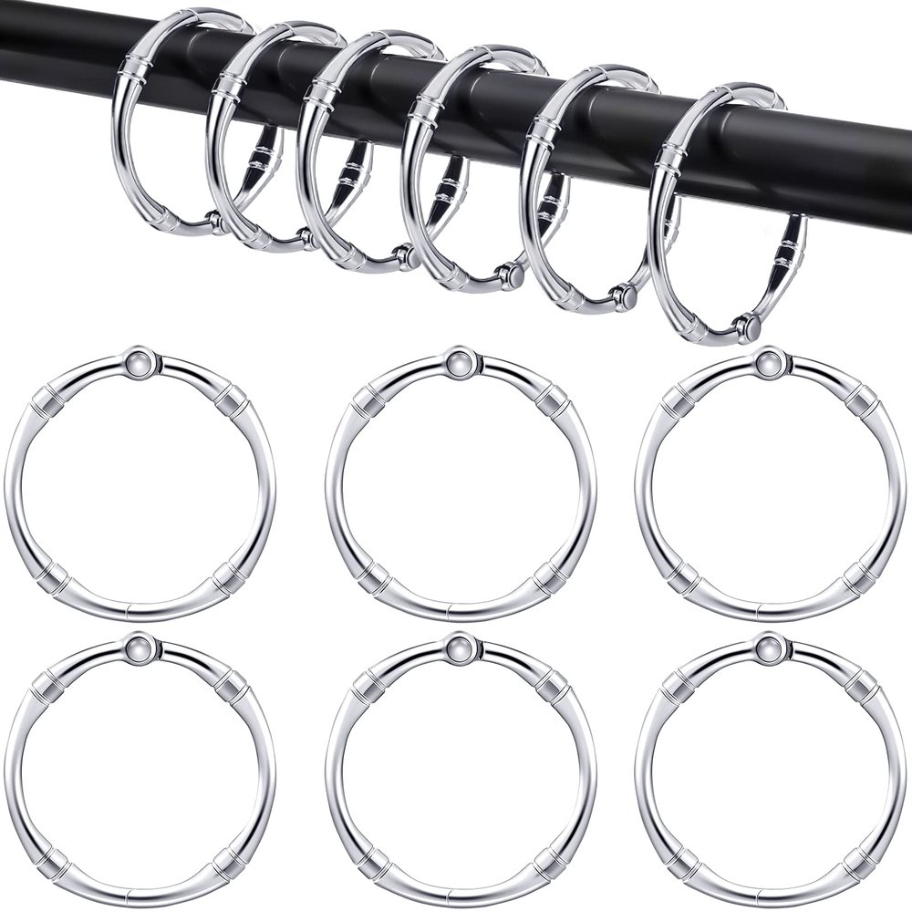 Karenhi 12 Pieces Round Shower Curtain Hooks Rings, Rust Proof Metal Shower Hooks Rings for Home Bathroom Bedroom Kitchen Glide Rods Application, Snap Joint Design(Silver, Rustic Style)