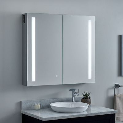 Signature Hardware 456079 Seren 35-1/2" x 32" Lighted Frameless 2 Door Medicine Cabinet with Tunable LED and Wireless Speaker - Aluminum