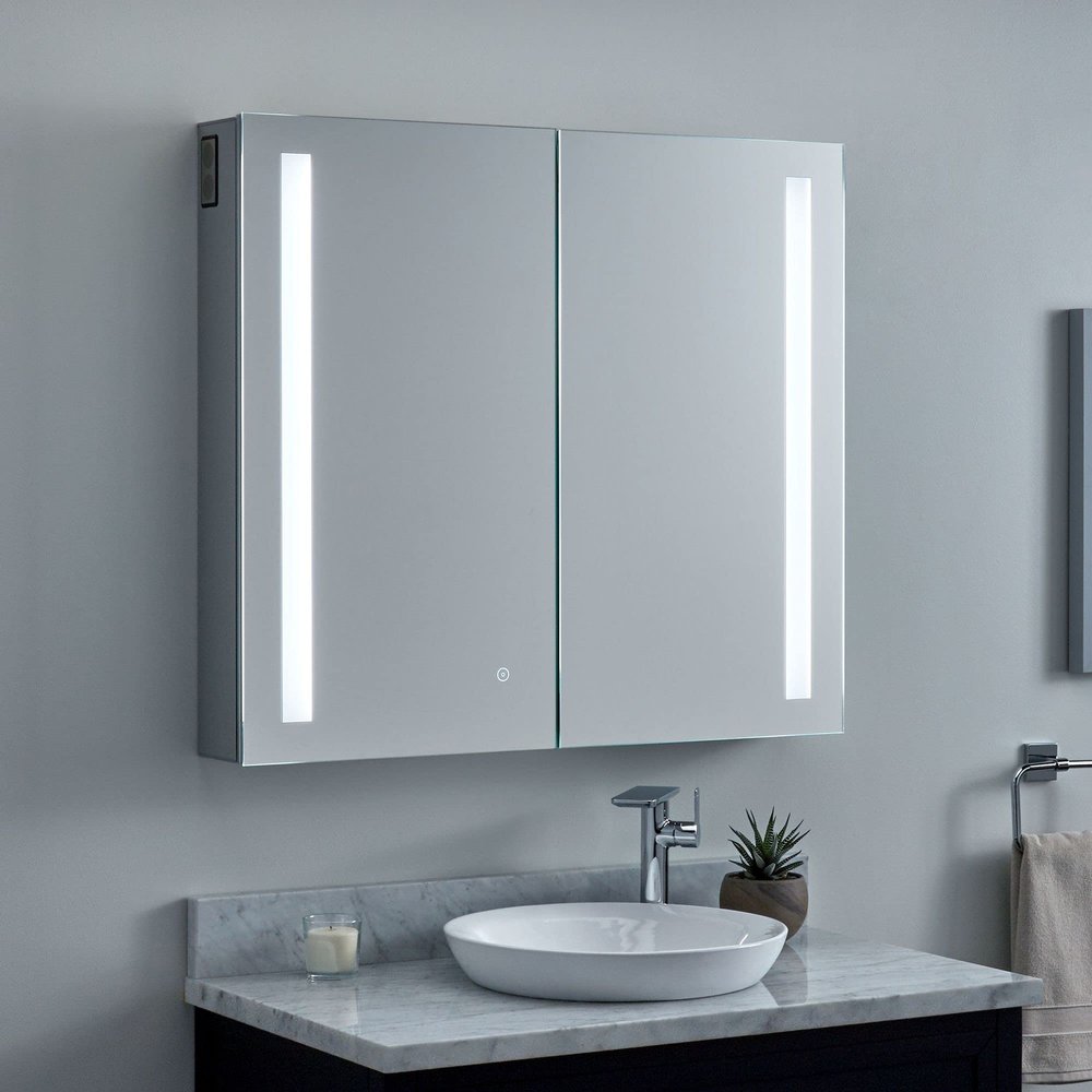 Signature Hardware 456079 Seren 35-1/2" x 32" Lighted Frameless 2 Door Medicine Cabinet with Tunable LED and Wireless Speaker - Aluminum