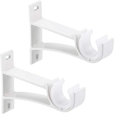 Juvielich 2Pcs Curtain Rod Brackets, Curtain Rod Brackets No Drilling with Screws, CreamCurtain Rod Brackets with Screws with Plastic Buckle for Drapes Decorative Fit for 25-28mm Rod 80x108x19mm