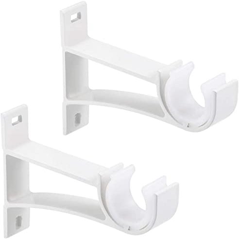 Juvielich 2Pcs Curtain Rod Brackets, Curtain Rod Brackets No Drilling with Screws, CreamCurtain Rod Brackets with Screws with Plastic Buckle for Drapes Decorative Fit for 25-28mm Rod 80x108x19mm