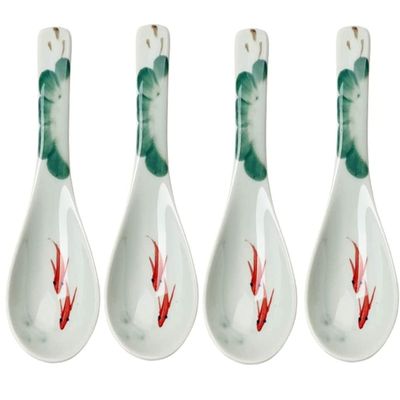 4 Pieces Ceramic Spoon Japanese-style Glaze Color Ramen Bowl Soup Spoon Home Meal Rice Spoon Tableware