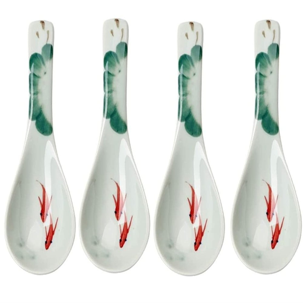 4 Pieces Ceramic Spoon Japanese-style Glaze Color Ramen Bowl Soup Spoon Home Meal Rice Spoon Tableware