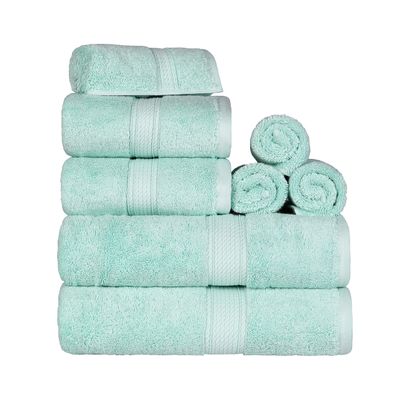 Superior Egyptian Cotton Pile 8 Piece Towel Set, Includes 2 Bath, 2 Hand, 4 Face Towels/Washcloths, Ultra Soft Luxury Towels, Thick Plush Essentials, Guest Bath, Spa, Hotel Bathroom, Sea Foam