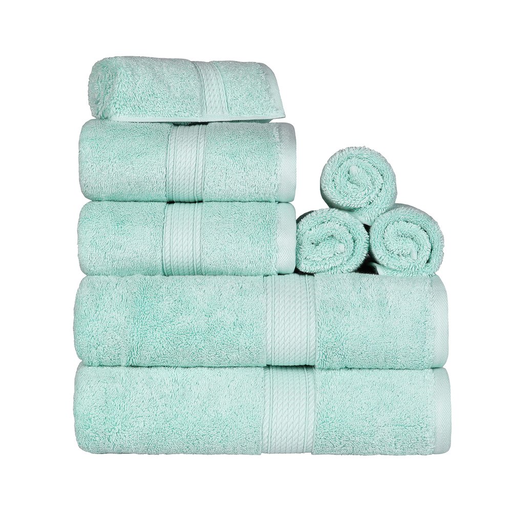 Superior Egyptian Cotton Pile 8 Piece Towel Set, Includes 2 Bath, 2 Hand, 4 Face Towels/Washcloths, Ultra Soft Luxury Towels, Thick Plush Essentials, Guest Bath, Spa, Hotel Bathroom, Sea Foam