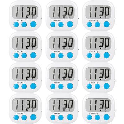 12 Pack Digital Kitchen Timers for Cooking Magnetic Timer for Cooking Loud Alarm White