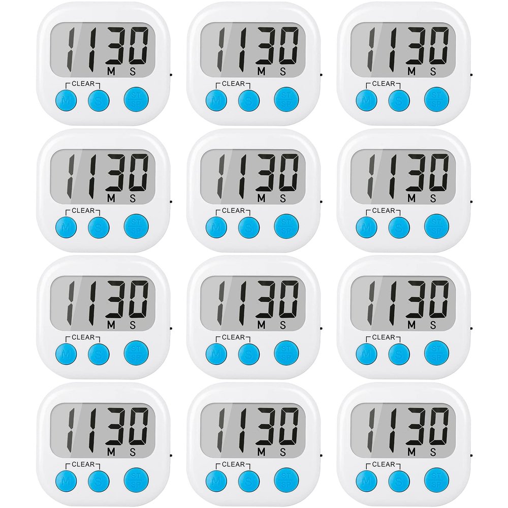 12 Pack Digital Kitchen Timers for Cooking Magnetic Timer for Cooking Loud Alarm White