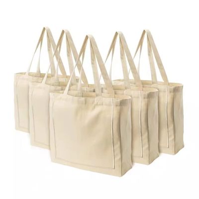 Azuca Reusable Grocery Shopping Cloth Bags (5 Pack) Super Strong Large 12oz 100% Cotton Fashionable embroidery Canvas Tote Bag, DIY Your Creative Designs