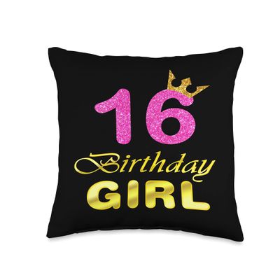 16th Birthday Girl Princess Cute Art For 16 Years Old Throw Pillow